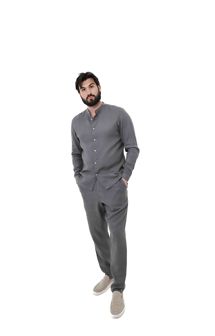 Long Sleeve Chinese Collar Linen Shirt