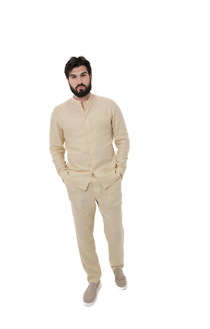 Long Sleeve Chinese Collar Linen Shirt