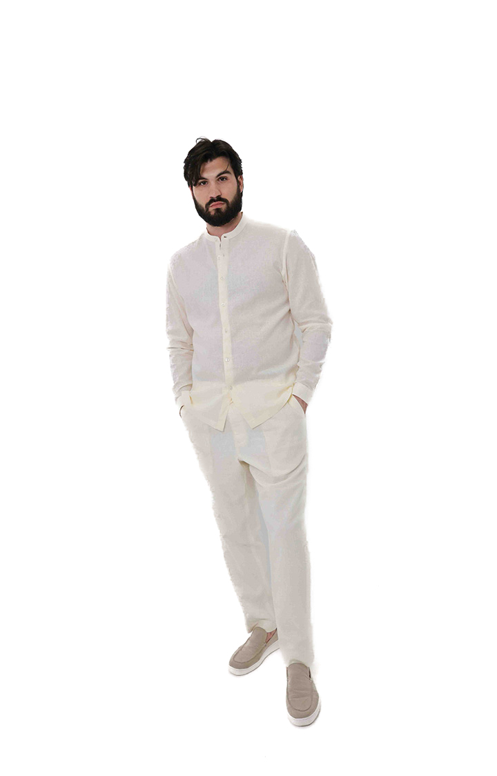 Long Sleeve Chinese Collar Linen Shirt