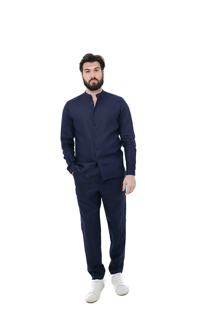 Long Sleeve Chinese Collar Linen Shirt