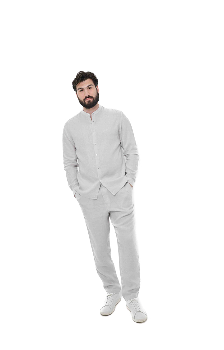 Long Sleeve Chinese Collar Linen Shirt