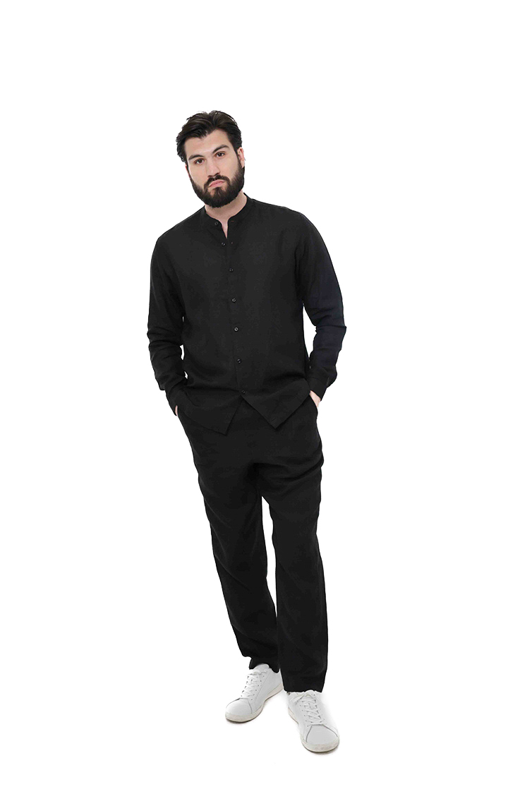 Long Sleeve Chinese Collar Linen Shirt